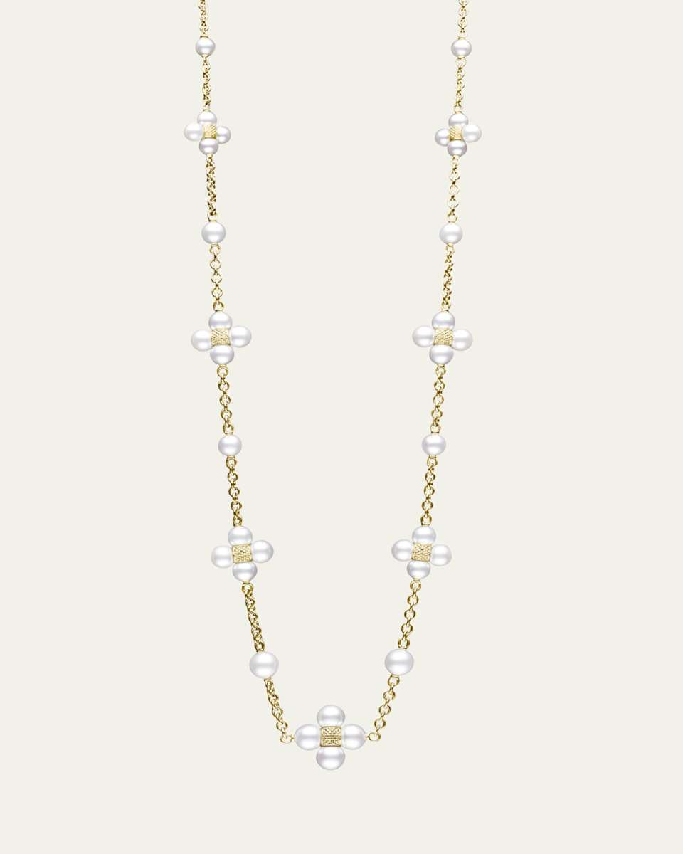 18K Yellow Gold Sequence Pearl Necklace, 18"L